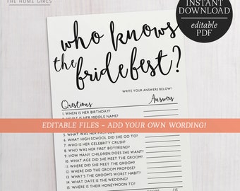 Who Knows The Bride Best Editable Game | How Well Do You Know The Bride Editable | Bride Tribe | Bachelorette Games | Hens Party Games