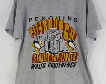 Vintage 90s Pittsburgh Penguins 1991 Stanley Cup Finals Wales Conference T shirt Dead Stock Never Worn
