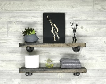 5.5" Deep/1.5" Thick Floating Shelves, Industrial Shelf, Modern Shelf, Kitchen Rustic Shelf, Floating Shelf, Wood Shelf, Ebony Pipe Shelf