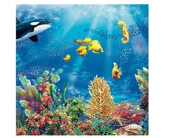 4pcs Decoupage Napkins, Set of 4 Paper Napkins, 33x33cm (13 inch), Napkin - Pattern Underwater World, Serviette