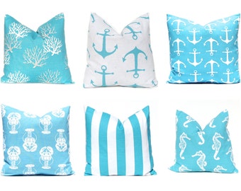 Turquoise Pillow Covers, Beach Decor, Nautical Pillow Cover, Beach Decor, Cushion Cover, Decorative Throw Pillow Cover, Beach Decor 18 x 18