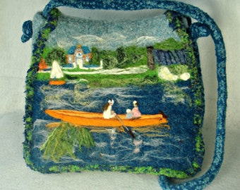 Felted Purse, Felted Handbag, Renoir art, The Skiff by Renoir, Famous Paintings