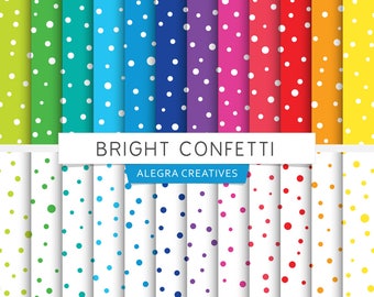 Bright Confetti digital paper, dots, dotted, party, white dots, colored dots, brights, rainbow colors, scrapbook papers (Instant Download)