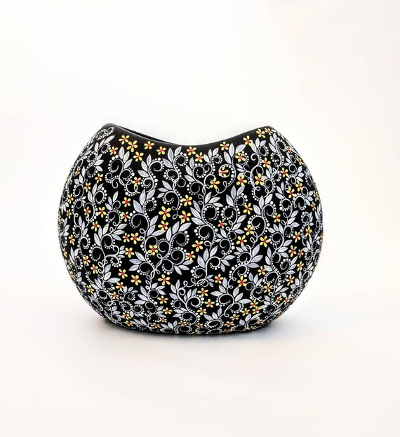 Vase Hand Painted vase ceramic vase black white and yellow