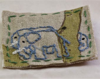 Textile brooch - fabric brooch - textile pin - fabric pin - elephant brooch - elephant pin - embroidered brooch - animal brooch