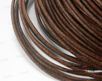 9 Feet 3mm Distressed Dark Brown Genuine Leather Cords, Round Real Cowhide Leather Color RLG3M-238