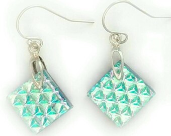 Dichroic Earrings, Dichroic Glass Earrings, Dichroic Glass, Dichroic Jewelry, Fused glass Earrings, fused glass jewelry, prismatic earrings