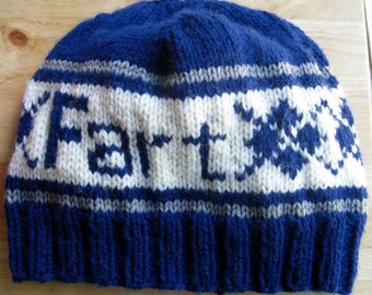 the word "Fart" on a hat