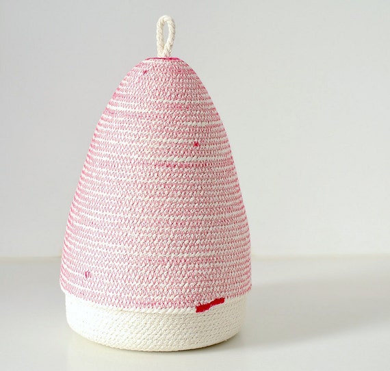 Boho style box, Gift box, Jewellery box, Wedding gifts, Coiled cotton bowls, Rope box Cotton rope bowls Cotton beach decor fuchsia and white