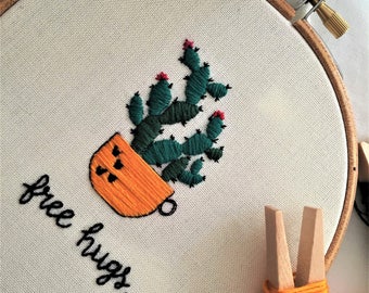 Broderie de cactus, cercle à broder, broderie d’art, broderie à la main, broderie d’art de cerceau, broderie florale, broderie moderne, Zezehandcraft
