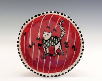 Kitten Princess - Original Painting by Jenny Mendes in a Hand Pinched Ceramic Finger Bowl