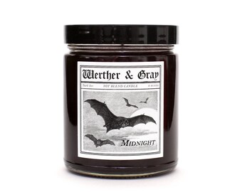 MIDNIGHT, Scented Candle, Gothic Candle, Clove, Bats, Goth Decor, Black, Autumn Scent, Halloween Gift, Spooky Decor, Trad goth, Soy Blend