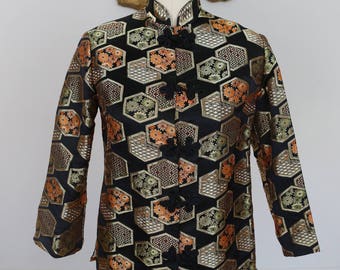 Vintage 1970's Japanese Brocade Jacket with Frog Closures and Mandarin Collar