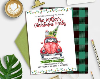 Vintage Christmas Invitation, Holiday Party Invitation, Printable Holiday Invitation, Tree Christmas Party Invite, Retro Holiday Party