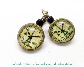 Earrings cabochon 16mm glass Eiffel Tower