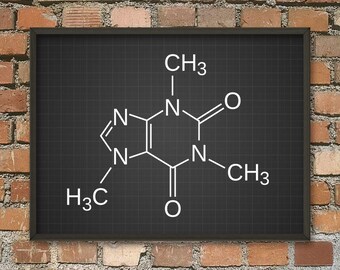 Caffeine Molecule Poster - Caffeine Illustration Art Print - Caffeine Chemical Structure - Caffeine Wall Art - Kitchen Wall Art - Coffee Art