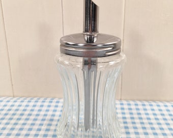 Vintage 70s Sugar Pourer Glass Stainless Steel Retro Cafe Kitchen Campervan