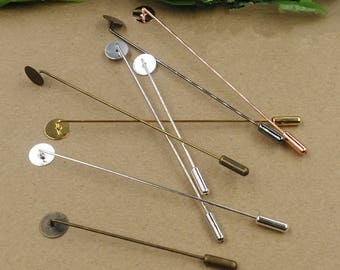 20sets 6mm/8mm/10mm Copper Brass Needle Eyepin DIY Clutch Brooch Finding Pin Back Stick 65mm/93mm Thickness 1mm Pad Base XJ156