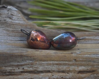 Handmade Porcleain Raku Bead Pair