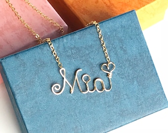 Name Necklace- Custom Name Necklace- Wire Word Necklace- Bridesmaid gifts- Personalized name jewelry