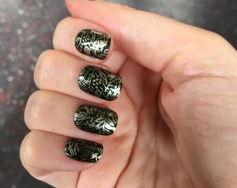 Medieval Tapestry Press On Nails | Gothic Nails | Vampire Fake False Nails | Short Press On Nails | Renaissance Fair Nails | Ren Faire Nails