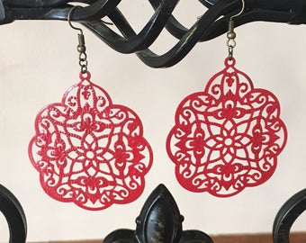 Red Bronze Filigree Earrings