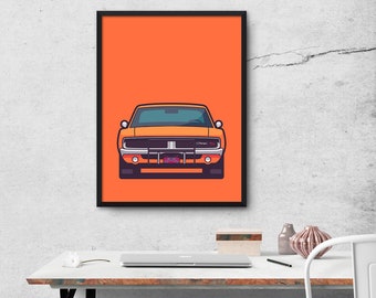 Dodge Charger General Lee Dukes Of Hazzard Car Poster Art Print