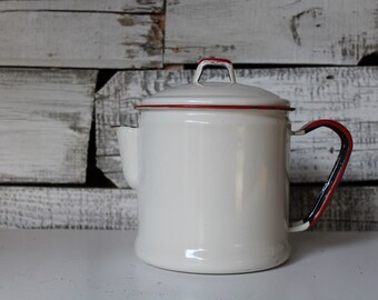 Enamel Coffee Pot, Large White Enamelware Teapot, Antique Enamel Kettle, Vintage Teapot, Farmhouse Kitchen Decor, Antique Home Decor, Teapot