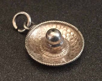 Sterling Silver Sombrero Charm, Silver Hat Charm, Fiesta Charm, Signed Mexico, Charm for Charm Bracelets