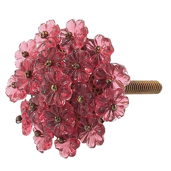 Knob Pink Flower Beads/Shabby Chic Knob/Dresser Knobs/Crystal