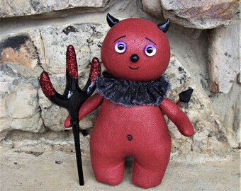 OOAK Halloween RED DEVIL Cute Demon Pop Art Doll 9" Poppywise