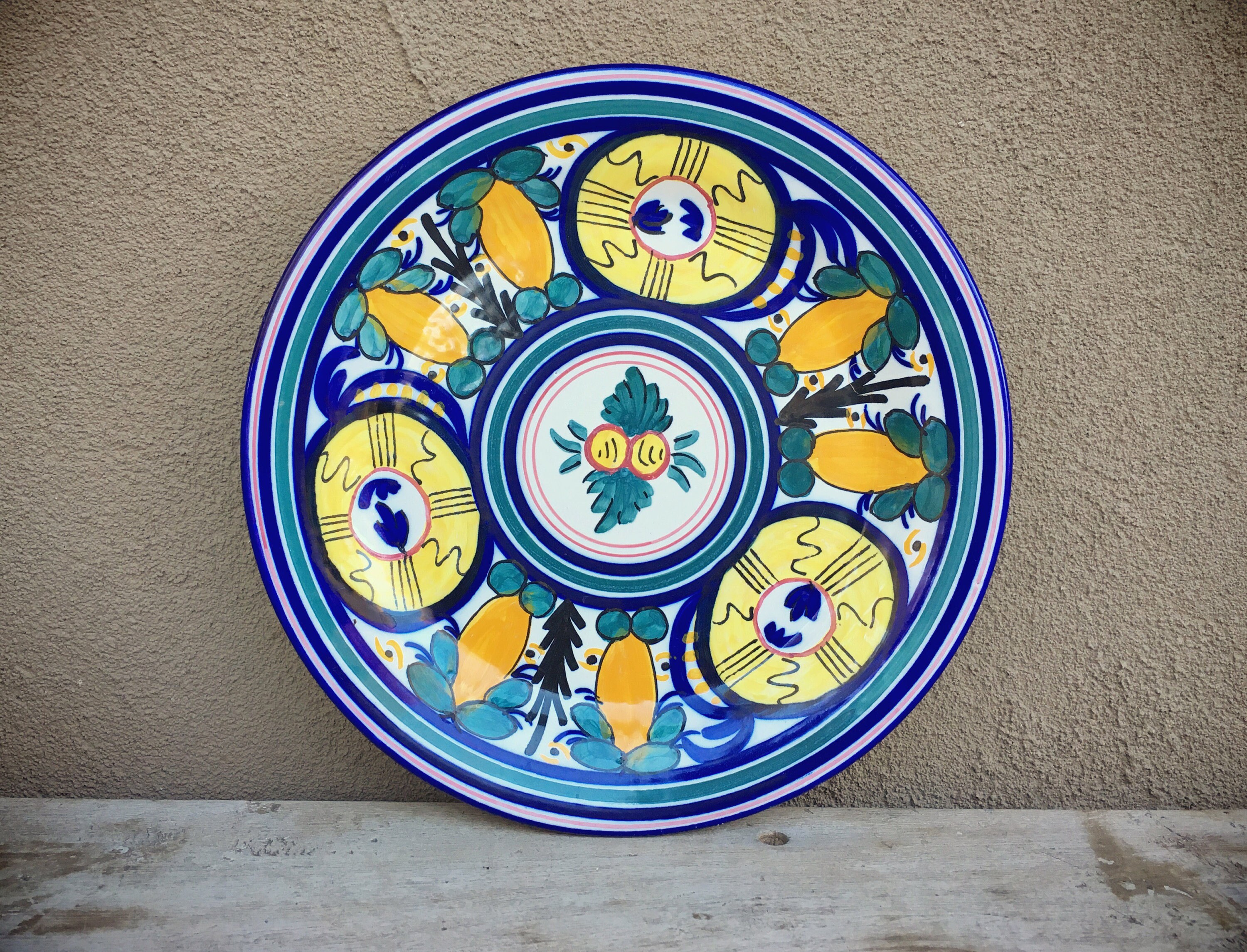 vintage blue white pottery plate italian majolica pottery wall decor
