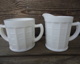 Anchor Hocking Milk Glass Creamer and Sugar Set