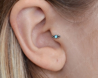 Surgical Steel Tragus Earring with Opal stone - works as nose stud, cartilage earring, conch piercing