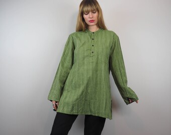 vintage green cotton Indian shirt // boho hippie