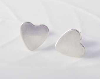 Sterling Silver Plain Heart Earrings Ear Studs handmade