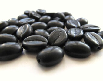 Matte Black Czech Glass Coffee Bean Beads, 11mm x 8mm - 30 pieces