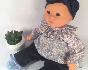 All doll clothes, doll Corolla 30cm - doll clothes - liberty - trousers - HeadBand frill collar blouse