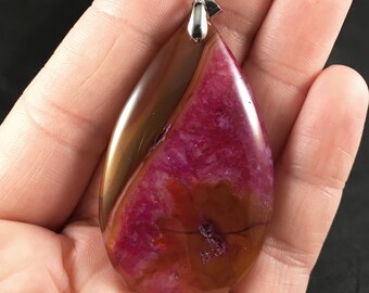 Brown and Pink Druzy Agate Stone Pendant Necklace
