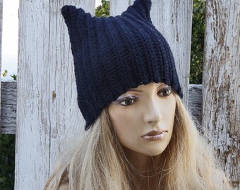 Crochet Hat Back Cat hat Women's Crochet winter  Blackcat hat Outer wear Cute Outside Warm Adult Teen Comfortable