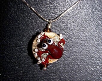 Glass - brown frog on ivory Pebble necklace