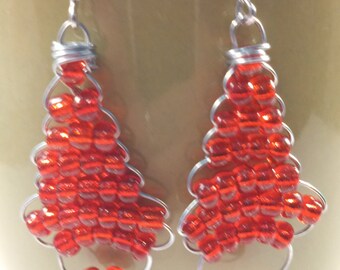 Red Drop Earrings, Red Beaded Earrings, Boho Red Earrings, Gift For Her, Drop Red Bead Earrings, Casual Red Earrings, Valentine
