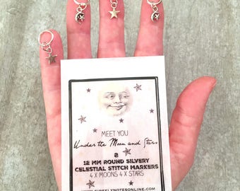 Celestial stitch markers, snag free, moon and stars