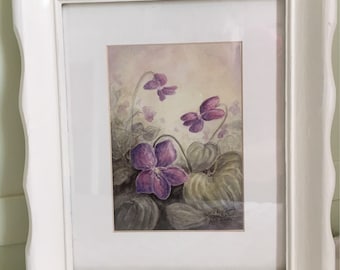 Wild Violets, matted and framed, ready to hang, 10 1/2 x 12 1/2 inches.