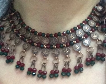 Kurdish women handmade necklace w beads and coins