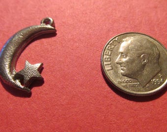 Dozen Pewter Crescent Moon And Star Charms