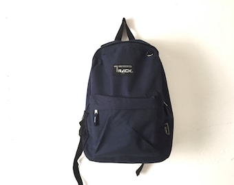 90s navy blue BACKPACK school book bag daypack CLASSIC lightweight hiking biking bag