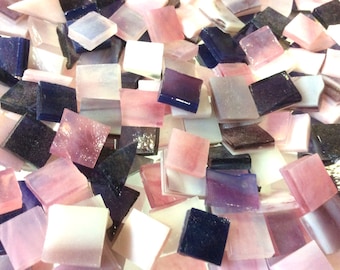 100 MIXED Pink PURPLE & LAVENDER Odd Size Tiles Stained Glass B17