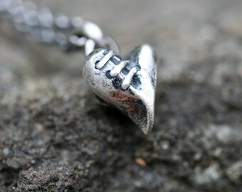 Sutured Heart Necklace Solid Sterling Silver Free Domestic Shipping