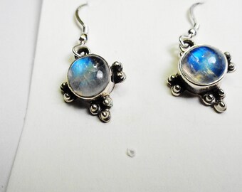 Labradorite Earrings. 9 mm. Round Labradorite Silver Dangle & Drop Earrings.